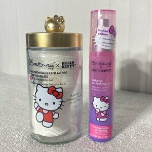 Hello Kitty Crème Shop Cotton Pads W Glass Jar & Makeup Perfecting Spray